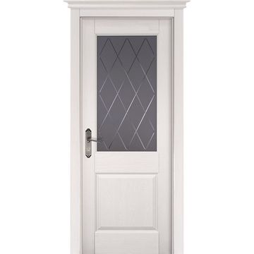 Межкомнатная дверь массив сосны ОКА Элегия Браш эмаль слоновая кость стекло графит с фрезеровкой