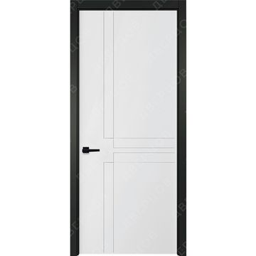 Межкомнатная белая дверь Геометрия 3 с чёрным наличником