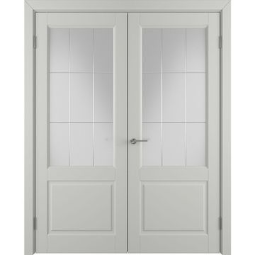 Двухстворчатая распашная дверь Бриз светло-серая эмаль со стеклом