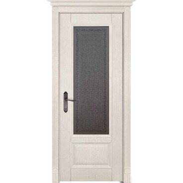 Межкомнатная дверь массив дуба ОКА Аристократ №4 эмаль слоновая кость остеклённая