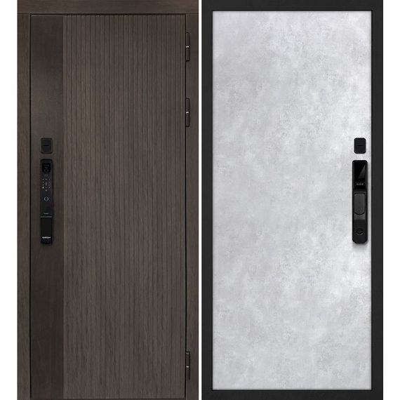Входная дверь Вертикаль смарт дымчатый камень дуб морёный панель гладкая бетон