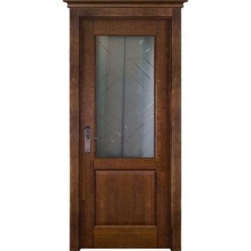Межкомнатная дверь массив ольхи ОКА M5 античный орех остеклённая