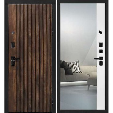 Входная дверь Лофт-1 дуб коньяк патина панель зеркало оптима макси