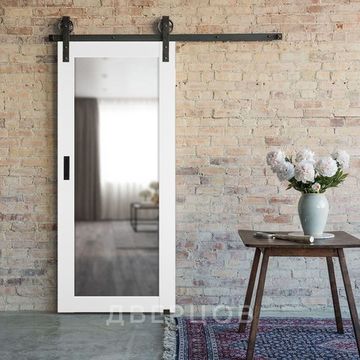 Амбарная дверь купе Лофт 501.2 белый снежный с зеркалом