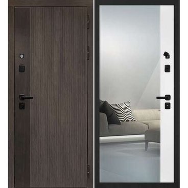 Входная дверь Вертикаль дымчатый камень дуб морёный панель зеркало оптима макси