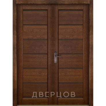 Межкомнатная распашная двустворчатая дверь массив ольхи ОКА Премьер плюс античный орех остекленная