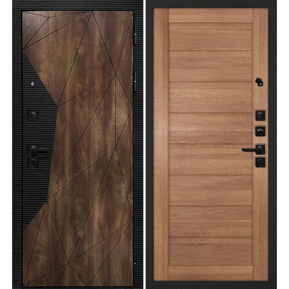 Входная дверь Лофт-2 дуб коньяк патина чёрный кварц панель сборная миндаль