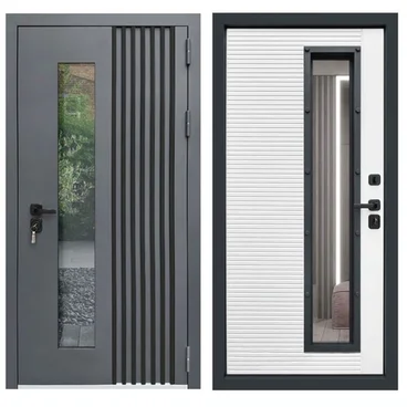 Входная уличная дверь RX-17 Термо муар RAL 7016 ПВХ белый матовый