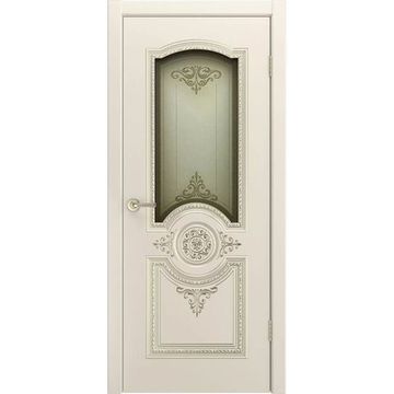 Межкомнатная дверь эмаль Марокко В3 шампань патина белое золото со стеклом