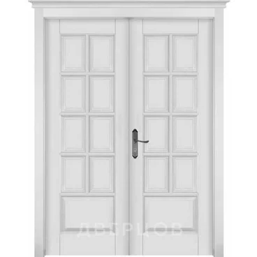 Межкомнатная дверь массив ольхи ОКА Лондон 1 белая эмаль распашная двустворчатая глухая