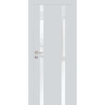Межкомнатная дверь экошпон PX-9 агат с алюминиевой кромкой с 4-х сторон стекло Lacobel белоснежный