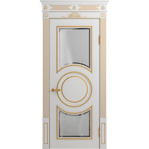 Межкомнатная дверь массив бука Viporte Лацио Амбиенте белая эмаль патина золото остекление 5