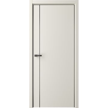 Межкомнатная дверь эмаль Лайн 4 латте глухая чёрная алюминиевая кромка