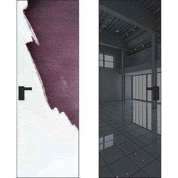 Скрытая дверь 0M снаружи под покраску внутри зеркало Grey чёрная AL кромка