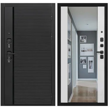 Входная дверь Стайл Z ПВХ чёрная мягкая шагрень панель ПВХ белая мягкая шагрень с зеркалом Z