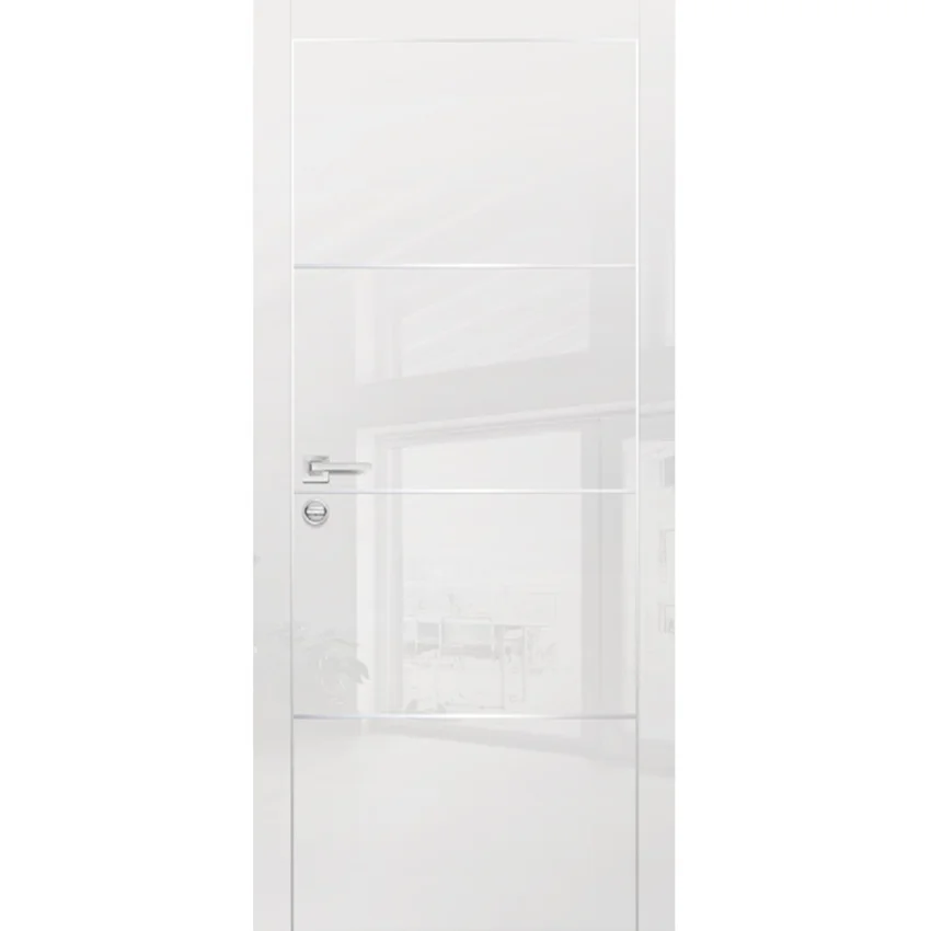 Фото межкомнатной двери экошпон HGX-2 белый глянец с алюминиевой кромкой с 4-х сторон