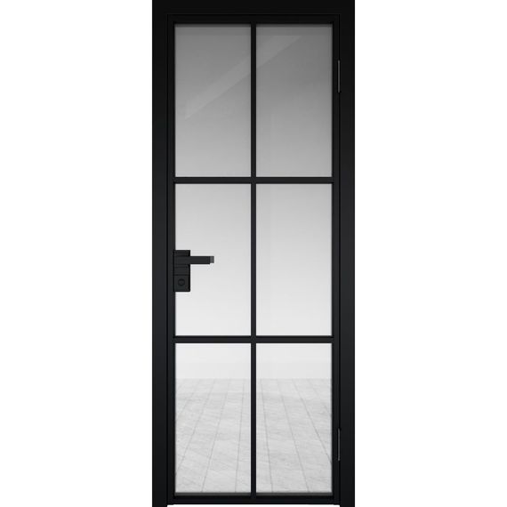 Межкомнатная алюминиевая дверь 3AG чёрная матовая RAL 9005 остеклённая