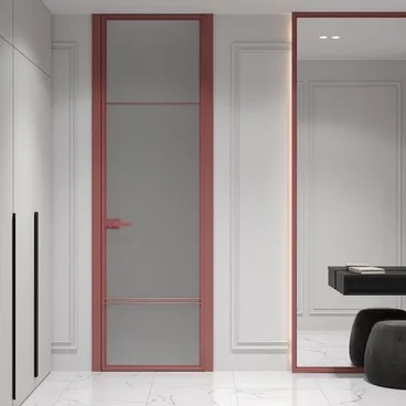 Алюминиевая межкомнатная дверь 4AХ красный антрацит остеклённая
