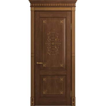 Межкомнатная дверь массив дуба Viporte Флоренция Декор кофе патина золото глухая