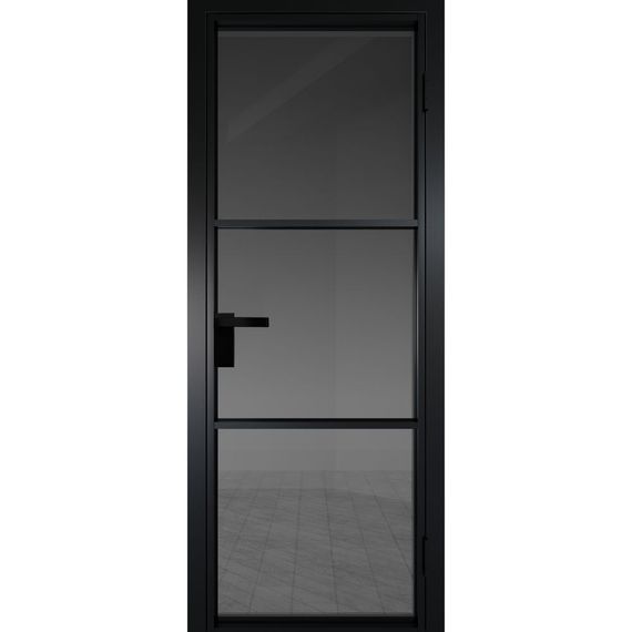 Межкомнатная алюминиевая дверь 13AG чёрная матовая RAL 9005 остеклённая