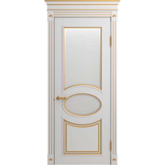 Межкомнатная дверь массив бука Viporte Лацио белая эмаль патина золото остеклённая