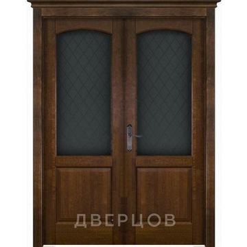 Межкомнатная распашная двустворчатая дверь массив ольхи ОКА Фоборг античный орех остекленная