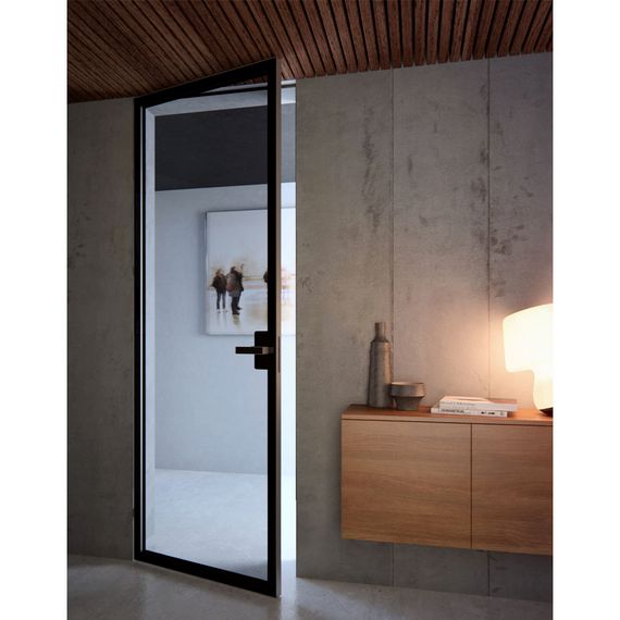 Фото скрытой двери Atlantise Diamond с прозрачным стеклом в интерьере 2