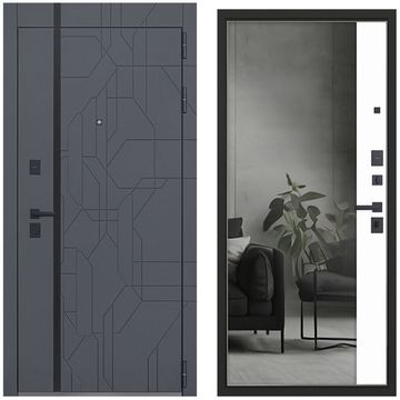 Входная дверь Forest серая с зеркалом внутри