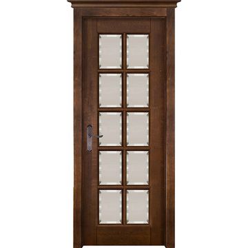 Межкомнатная дверь массив ольхи ОКА Лондон 2 античный орех остеклённая