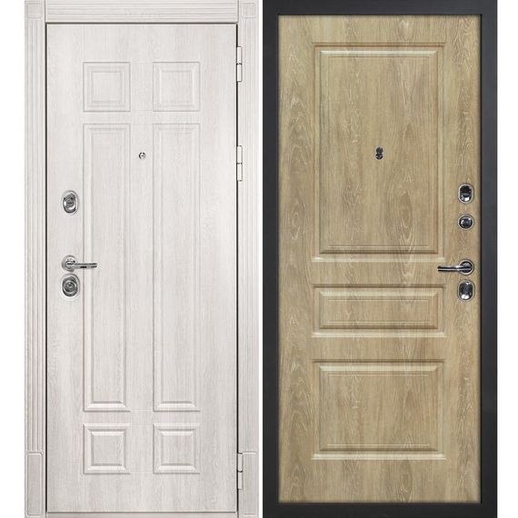 Входная дверь Гера 2 дуб филадельфия крем панель фрезерованная дуб песочный