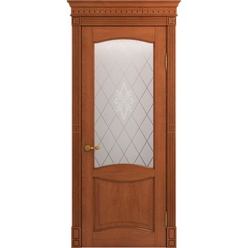 Межкомнатная дверь массив дуба Viporte Классика 2 табачный глянец остеклённая