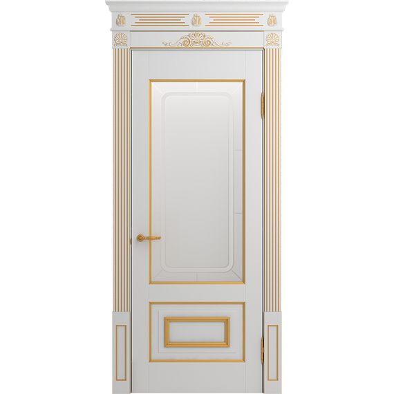 Межкомнатная дверь массив бука Viporte Неаполь белая эмаль патина золото остеклённая