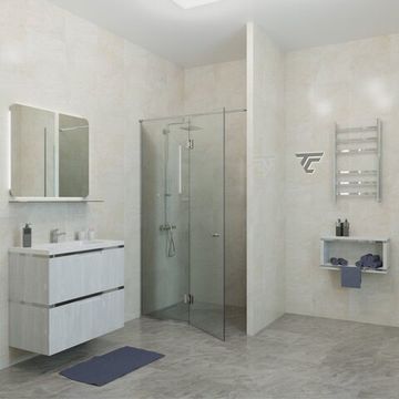 Душевая перегородка в нишу из двух полотен с дверью к стеклу ДС-4