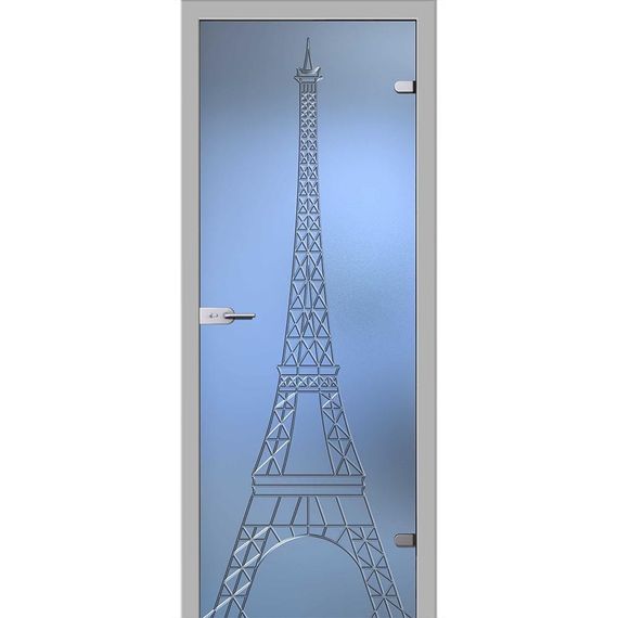 фотография стеклянной двери Акма Башня с наличниками из экошпона в цвете манхеттен